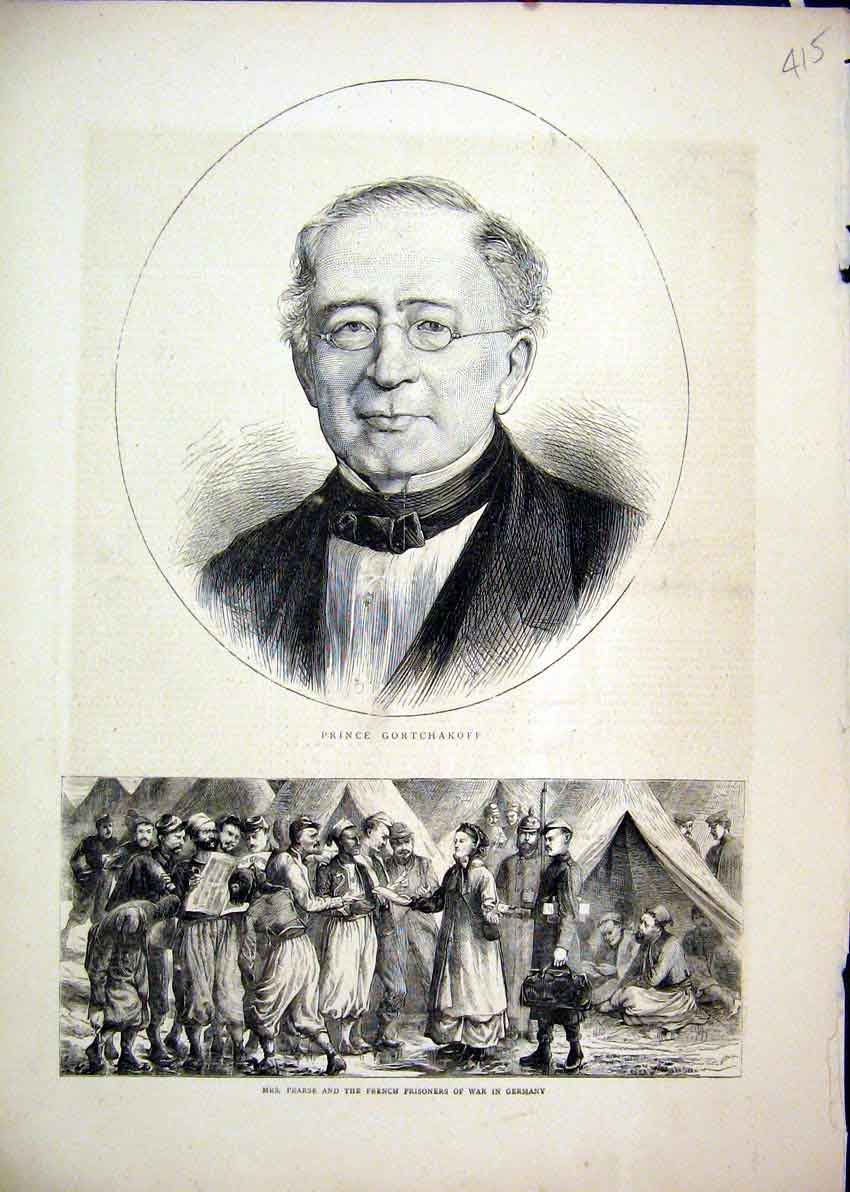 Old Antique Print 1870 Prince Gortchakoff Pearse French Prisoner Germany 19th