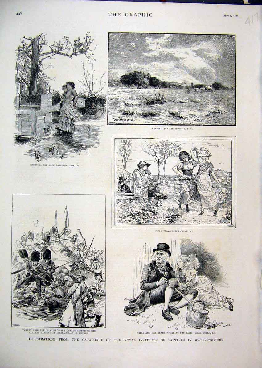 Old Antique Print 1885 Guards Defending Sandbag Battery Inkerman Hayfield 19th