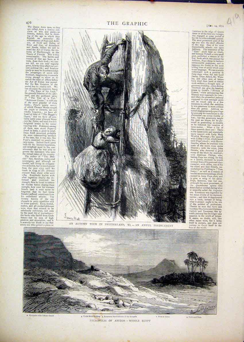 Old Antique Print 1874 Necropolis Abydos Middle Egypt Kom Es Sultan Plain 19th