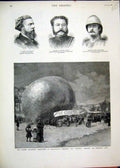Original Old Antique Print Portsmouth 1881 Inflating Graphic Balloon Bolton Army