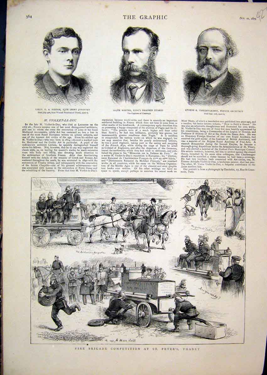 Old Antique Print 1879 Fire Brigade Competition Peter Thanet Marter Guard 19th