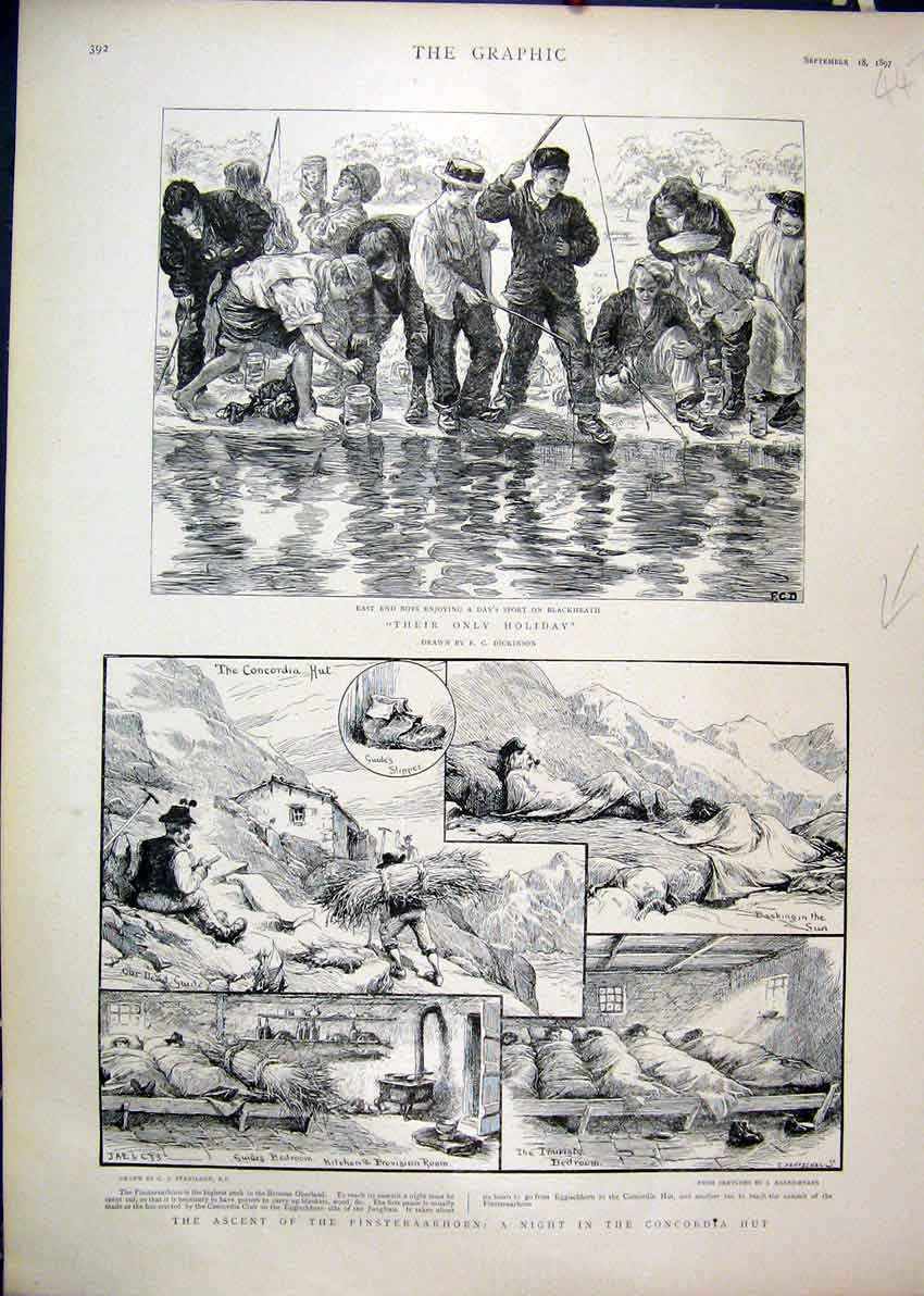 Original Old Antique Print Finsteraarhorn 1897 Sport Blackheath Bedroom Kitchen