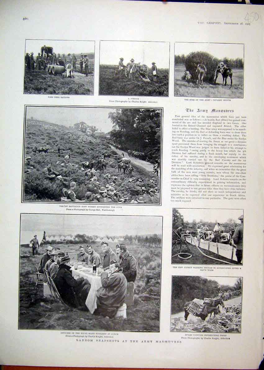 Old Antique Print 1903 Photographs Army Manoeuvres Pompom Fusiliers Lunch 20th