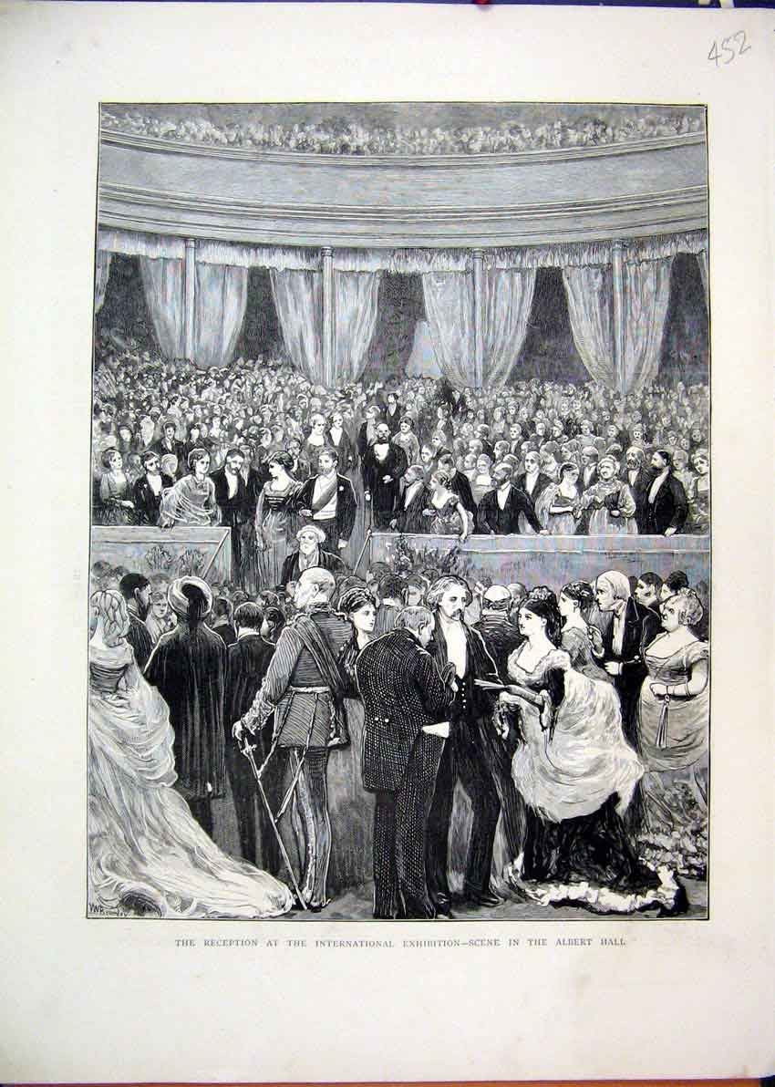 Original Old Antique Print 1872 Reception International Exhibition Albert Hall