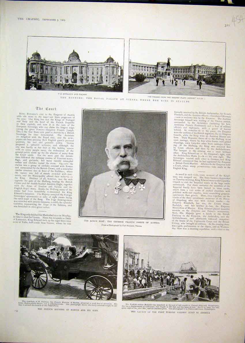 Original Old Antique Print 1903 Palace Vienna Emperor Joseph Austria French War
