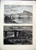 Original Old Antique Print 1873 Civil War Spain Alicante Bombarded Bridge Viana