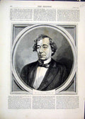 Original Old Antique Print Portrait Honourable Disraeli 1872 Member Parliament