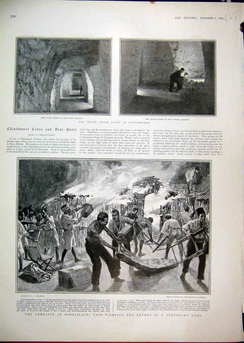 Old Antique Print 1903 Campaign Somaliland Fire Fighting Camp Altar Table 20th