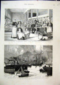 Old Antique Print 1885 Prince Wales Yacht Sweden Military Hospital Egypt 19th