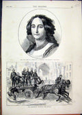 Original Old Antique Print 1872 Portrait Princess Langenburg Fire Brigade Horses