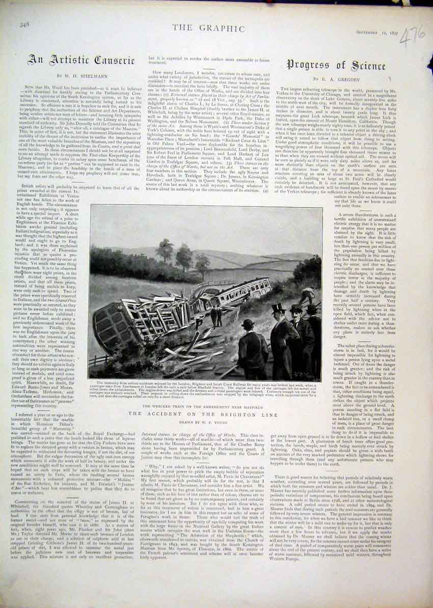 Original Old Antique Print 1897 Train Accident Wrecked Mayfield Brighton Line