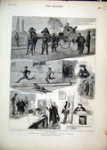 Original Old Antique Print 1882 University Life Oxford Proctor Billiards Horses