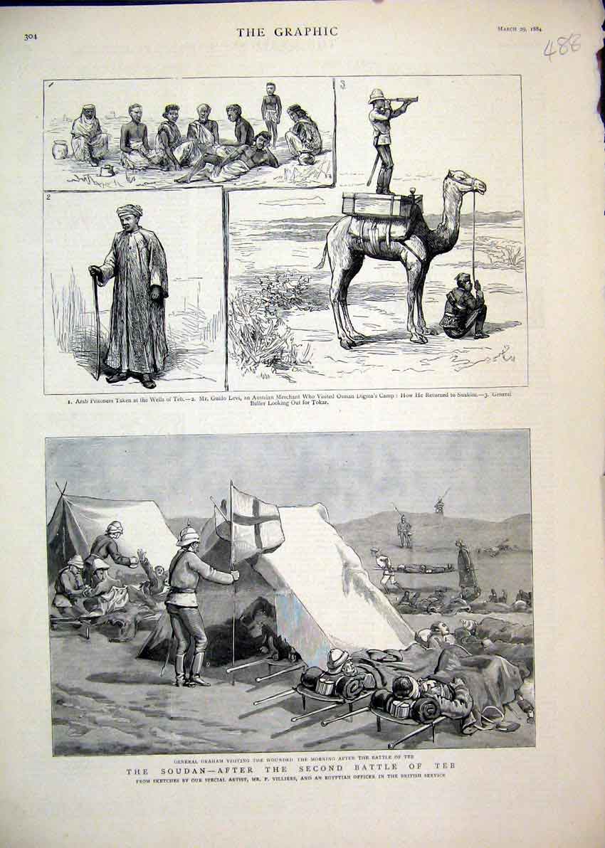 Old Antique Print Soudan Battle Teb 1884 Arab Prisoners Osman Digma Camp 19th