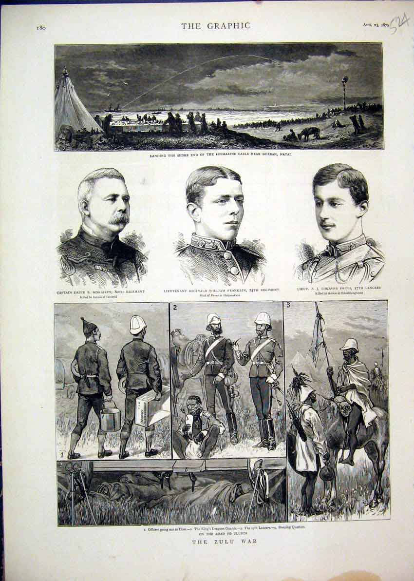 Original Old Antique Print 1879 Zulu War King Dragoon Guard Lancers Cable Natal
