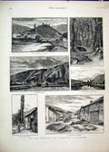 Original Old Antique Print Ardennes 1881 Village Castle Vianden Wild Boars Meuse