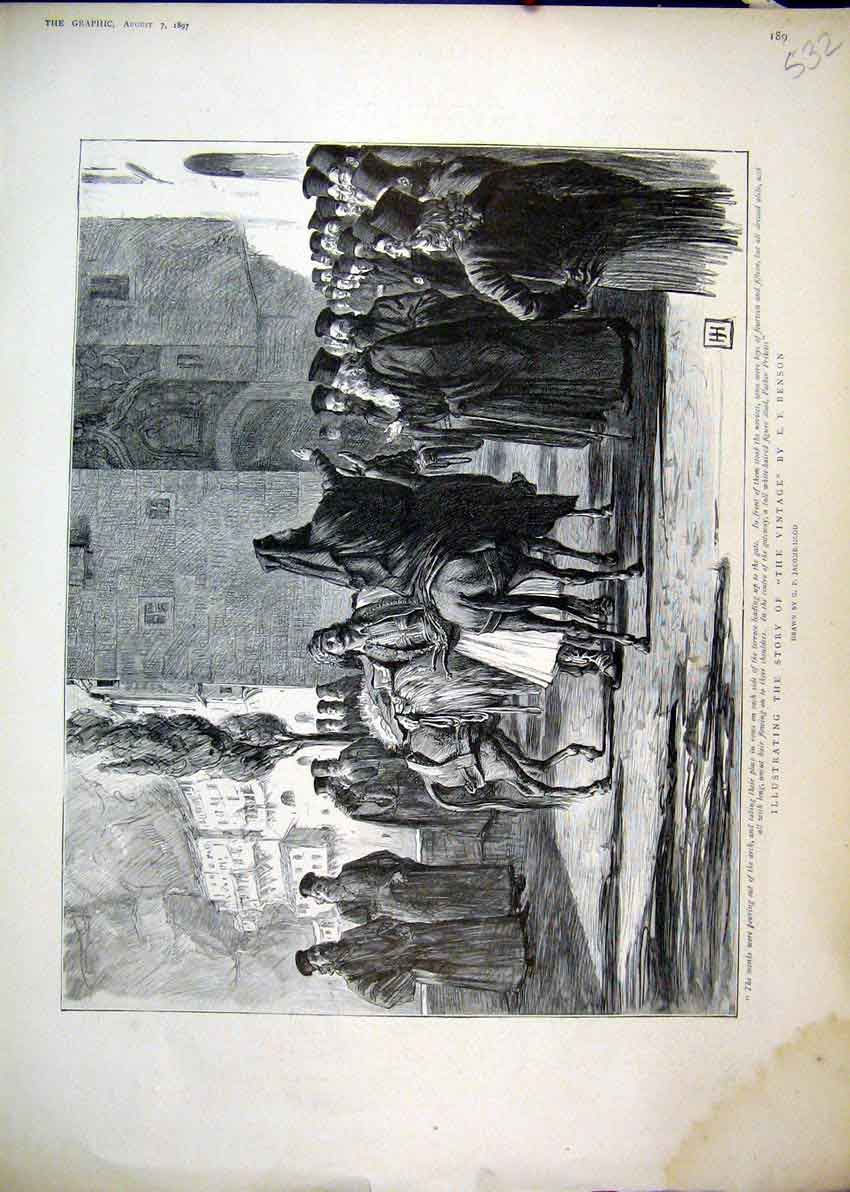 Original Old Antique Print Story Benson 1897 Monks Father Priketes Horse 19th