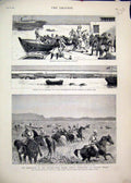 Original Old Antique Print 1884 Rebellion Soudan Mules Suakim Cavalry Trinkitat