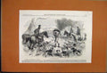 Original Old Antique Print 1859 Fox Hunting Caught Trap Hounds Rufford Victorian