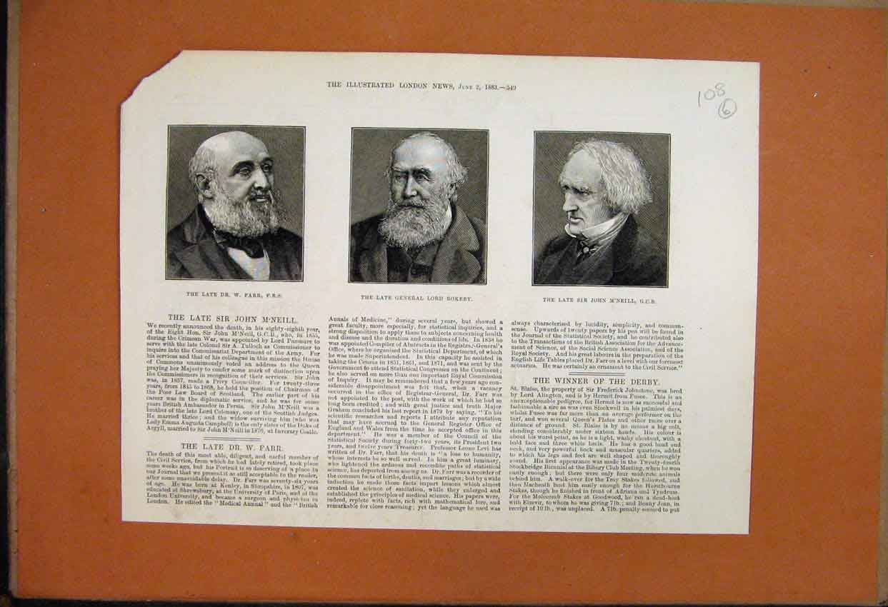 Original Old Antique Print 1883 Late Dr Farr Lord Rokeby John M'Neill Portraits