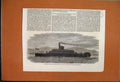 Original Old Antique Print 1864 Iron Gun Boat Rangariri Sydney New Zealand 19th