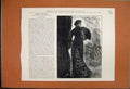 Original Old Antique Print 1882 Beautiful Lady With Fan Fantail Dress Victorian