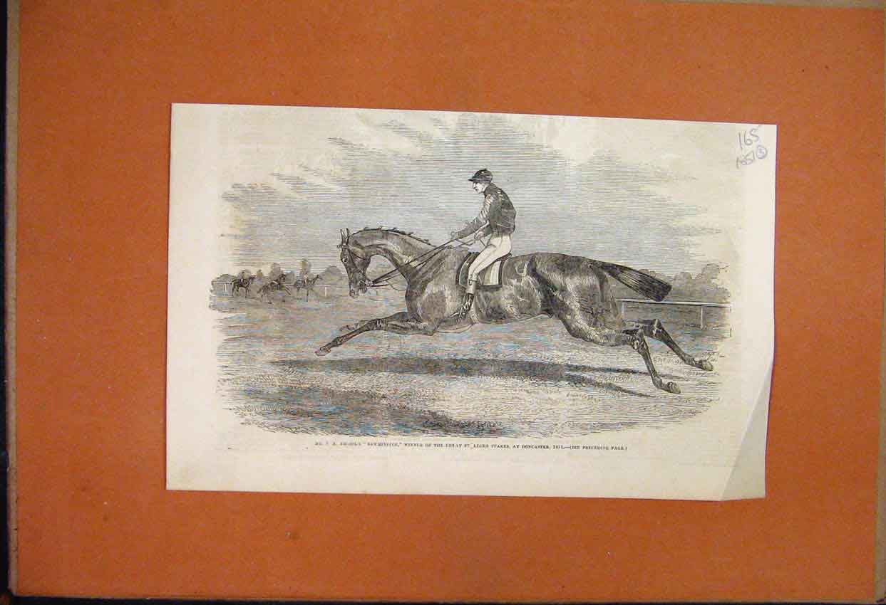 Original Old Antique Print 1857 Nichols Newminster Horse Doncaster St Leger 19th
