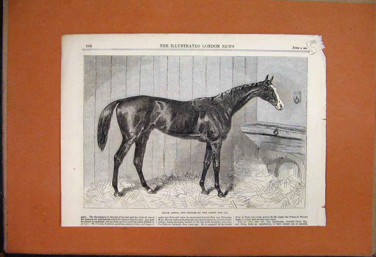 Original Old Antique Print 1864 Blair Athol Winner Derby Horse Stable Victorian