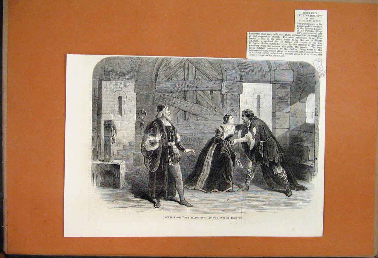 Original Old Antique Print 1885 Scene From The Watch Cry Lyceum Theatre 19th