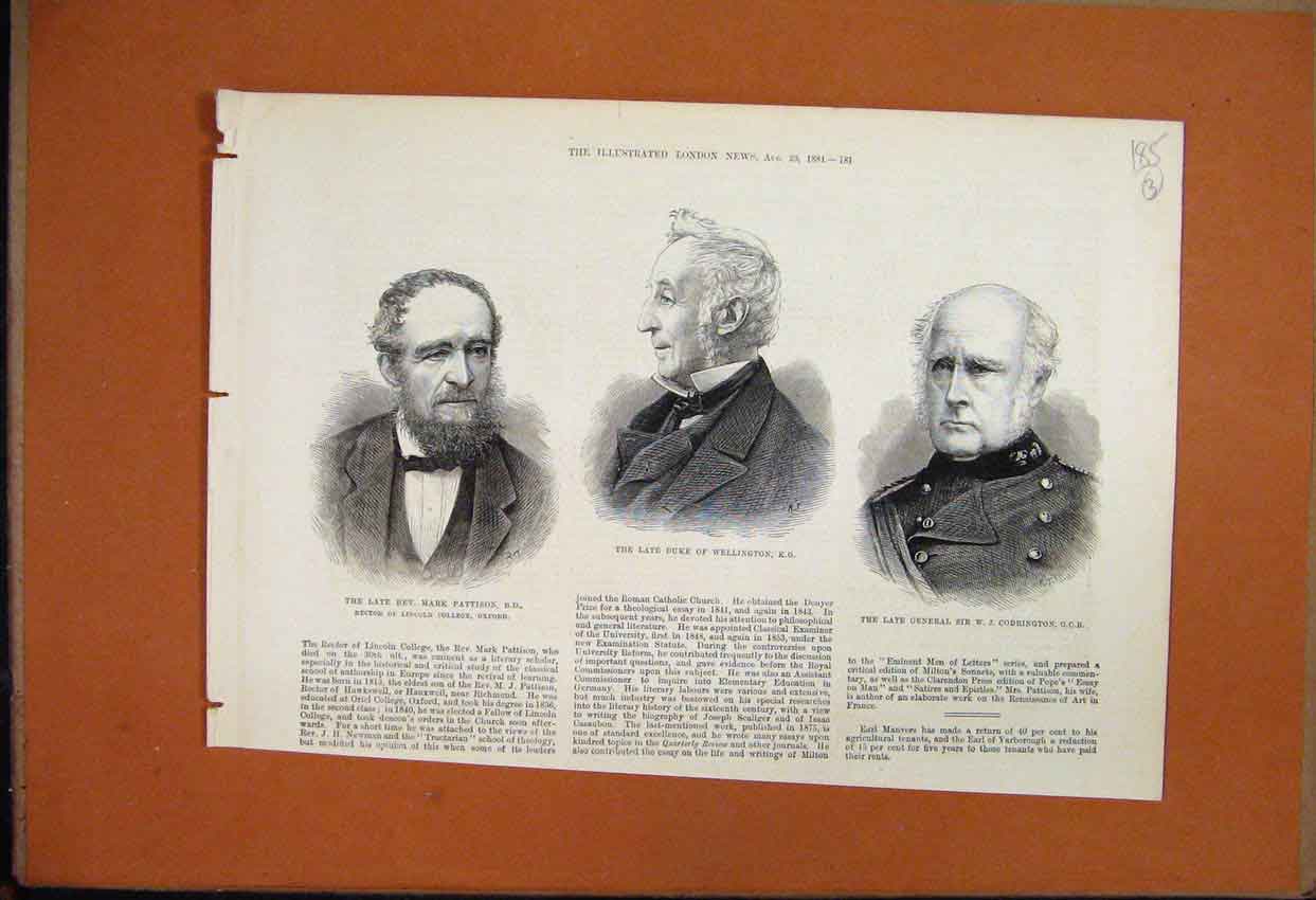 Original Old Antique Print 1881 Portraits Pattison Codrington Duke Wellington