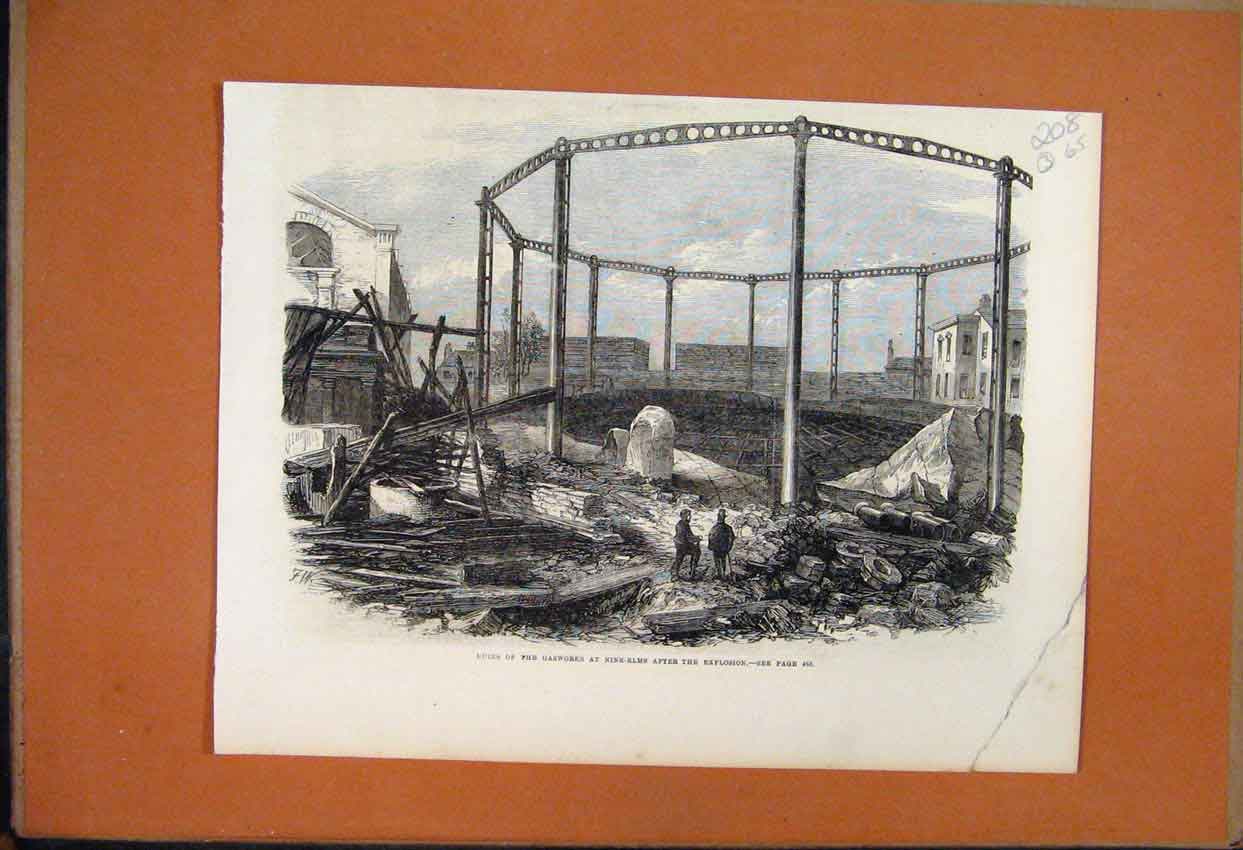 Original Old Antique Print 1865 Naval Boat Race Cork Harbour Water Buildings