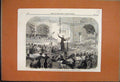 Original Old Antique Print 1857 Inside View New Barracks Camp Chalons Text 19th