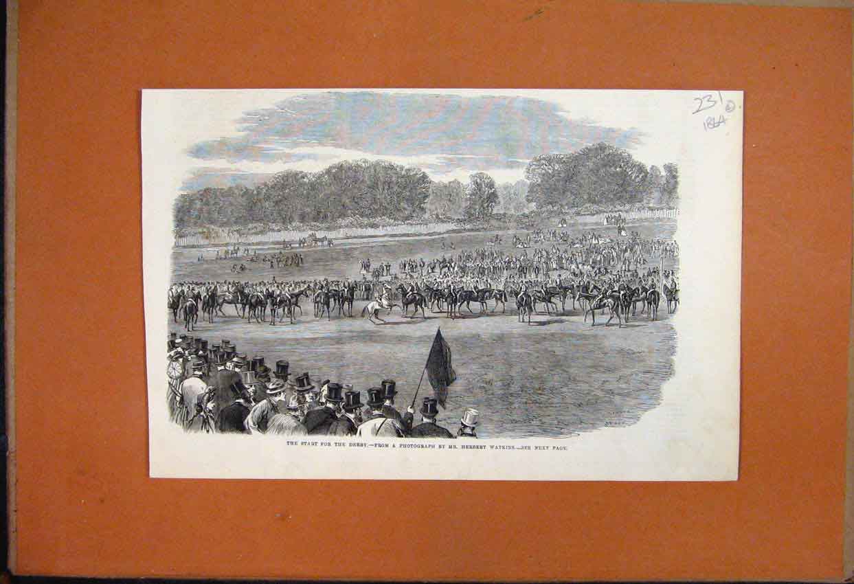 Original Old Antique Print 1864 Volunteer Review Hyde Park Prince Wales Staff