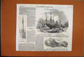 Original Old Antique Print 1882 Hms Triumph Captain Markham Text Fatal Explosion