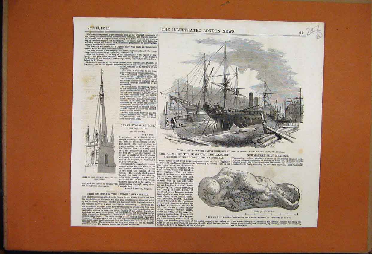 Original Old Antique Print 1882 Hms Triumph Captain Markham Text Fatal Explosion