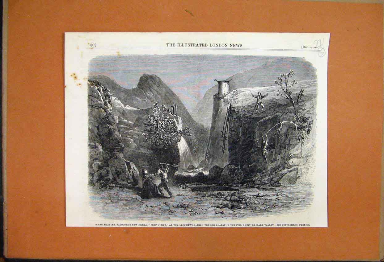 Original Old Antique Print 1861 Mr Falconers Peep Day Lycuem Theatre Quarry 19th