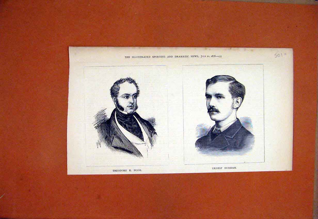 Original Old Antique Print 1878 Portrait Theodore Hook Ernest Durham Victorian