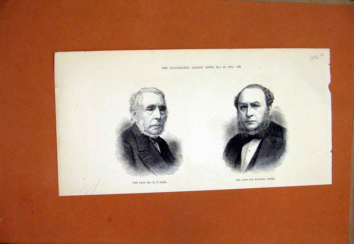Original Old Antique Print 1884 Portrait Late Mr Bass Sir Michael Costa 19th