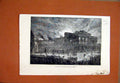 Original Old Antique Print 1882 Burning Aberdeen Public Markets Fire Engine