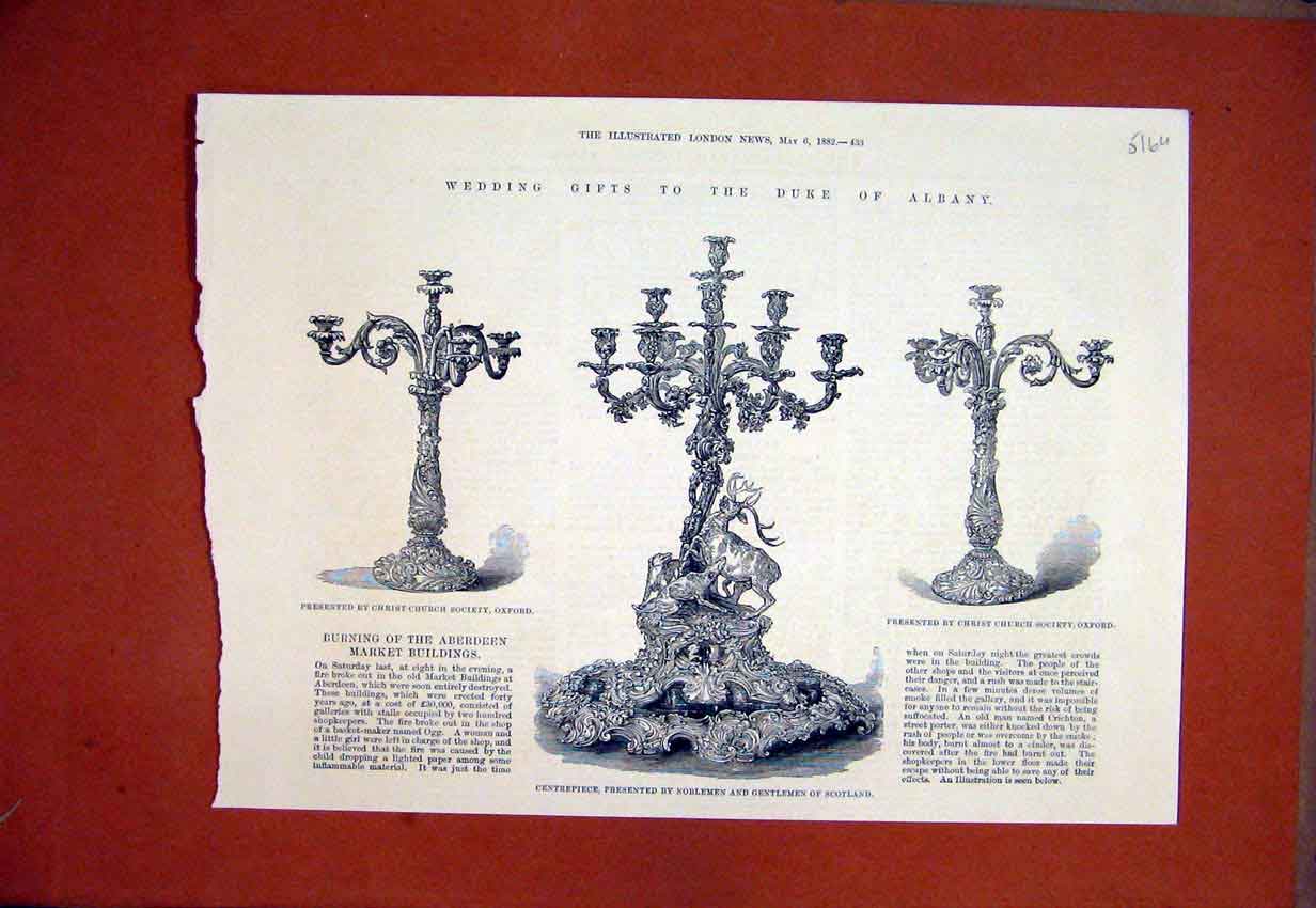 Old Antique Print 1882 Wedding Gifts Duke Albany Oxford Scotland Silver 19th
