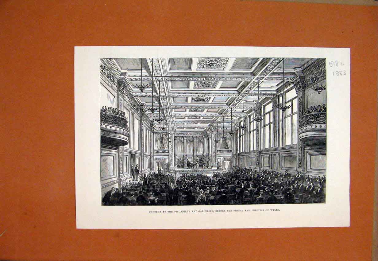 Original Old Antique Print 1883 Concert Piccadilly Art Galleries Princess Wales
