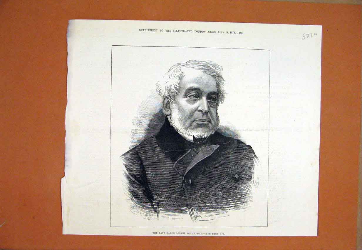 Original Old Antique Print 1879 Portrait Late Baron Lionel Rothschild Victorian