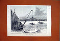 Original Old Antique Print 1888 Catching Bait Calais Harbour Fishing Boats Sea