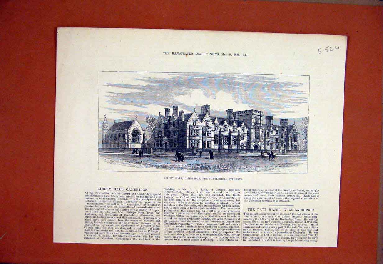 Original Old Antique Print 1881 Ridley Hall Cambridge Theological Students 19th