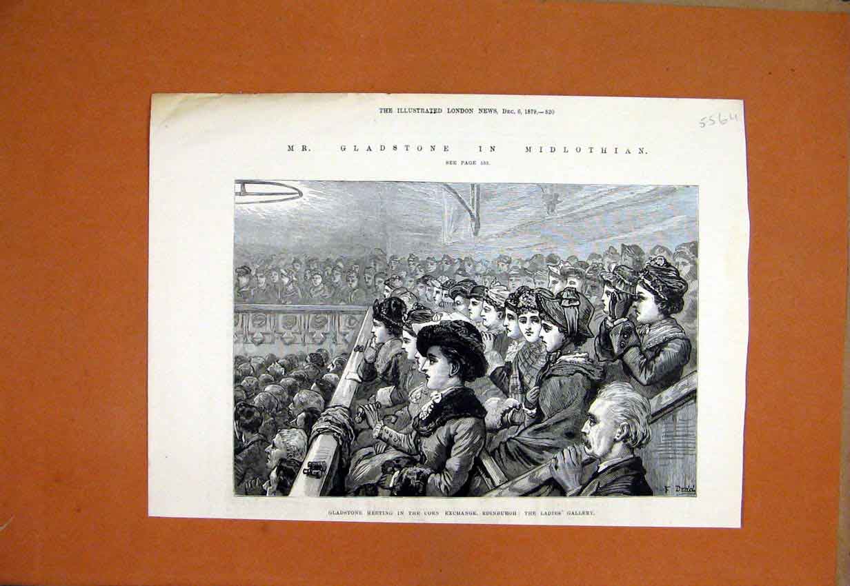 Old Antique Print 1879 Gladstone Meeting Corn Exchange Edinburgh Ladies 19th