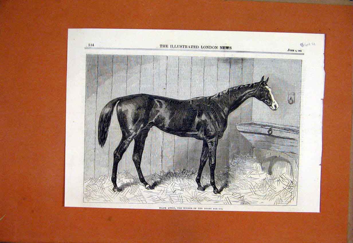 Original Old Antique Print Horse Blair Athol Winner Derby Stable 1864 Victorian