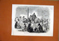 Original Old Antique Print 1857 English Cadets Caf∆? Suez En Route China Sketch
