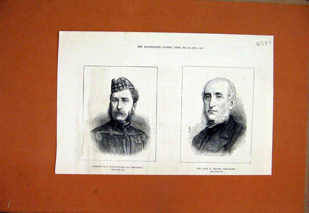 Original Old Antique Print 1879 Portrait Colonel Collingwood Michel Chevalier
