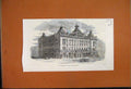 Original Old Antique Print 1858 International Hotel Exterior Building Victorian