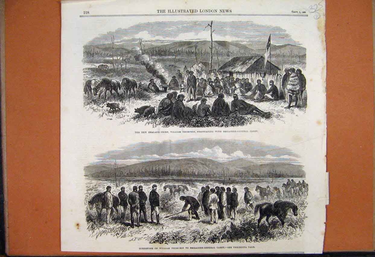 Original Old Antique Print 1865 William Thompson Brigadier General Carey Camp