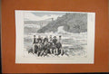 Original Old Antique Print Excursionists British 1884 Whirpool Rapids Niagara